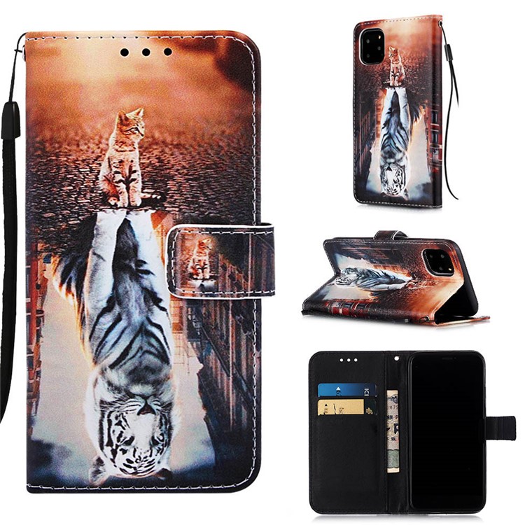 Pattern Printing PU Leather Flip Stand Case for iPhone 11 Pro Max 6.5 inch - Cat and Tiger-1