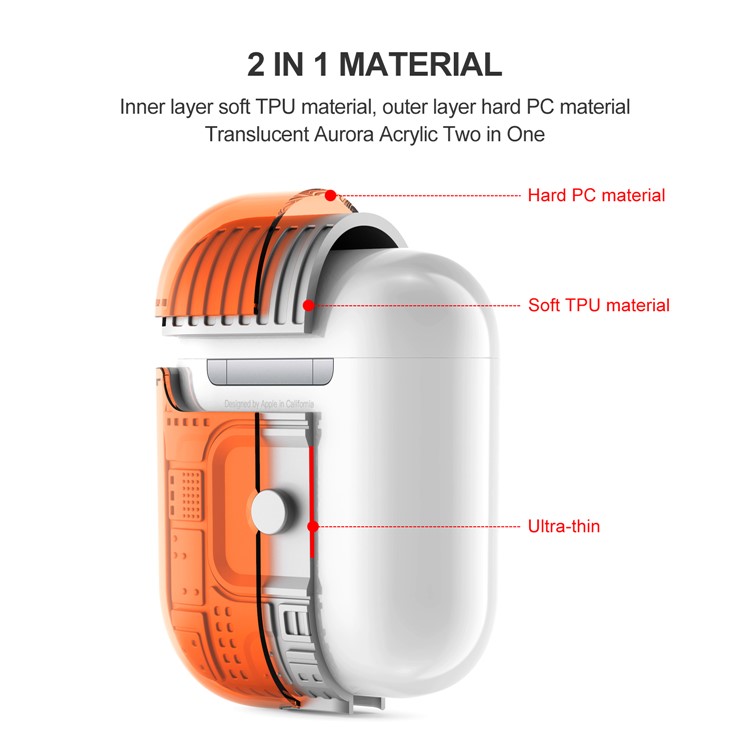 TPU+PC+Acrylic AirPods Case Cover for Apple AirPods with Wireless Charging Case (2019) / AirPods with Charging Case (2019) - Orange-2