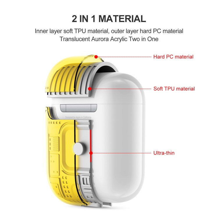 TPU + PC + Acrílico Airpods Tampa Do Caso Para Airpods Maçã Com Caso De Carregamento Sem Fio (2019) / Airpods Com Carregamento Caso (2019) - Amarelo-2