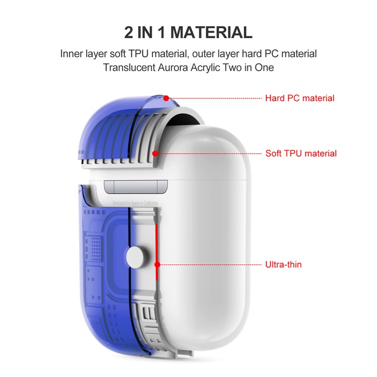 TPU+PC+Acrylic AirPods Case Cover for Apple AirPods with Wireless Charging Case (2019) / AirPods with Charging Case (2019) - Blue-2