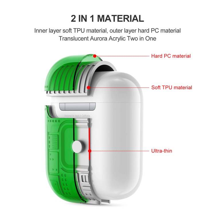 TPU+PC+Acrylic AirPods Case Cover for Apple AirPods with Wireless Charging Case (2019) / AirPods with Charging Case (2019) - Green-2