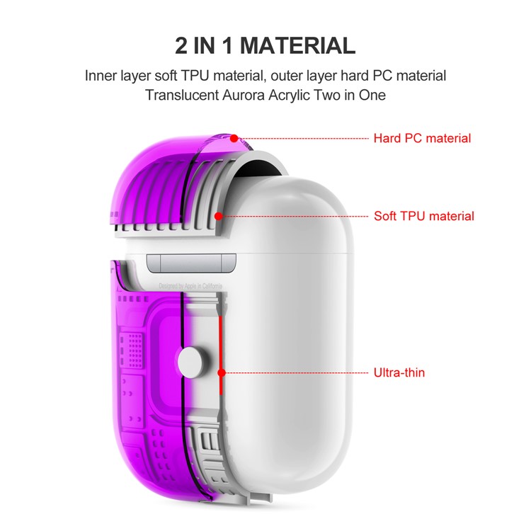 TPU+PC+Acrylic AirPods Case Cover for Apple AirPods with Wireless Charging Case (2019) / AirPods with Charging Case (2019) - Purple-2