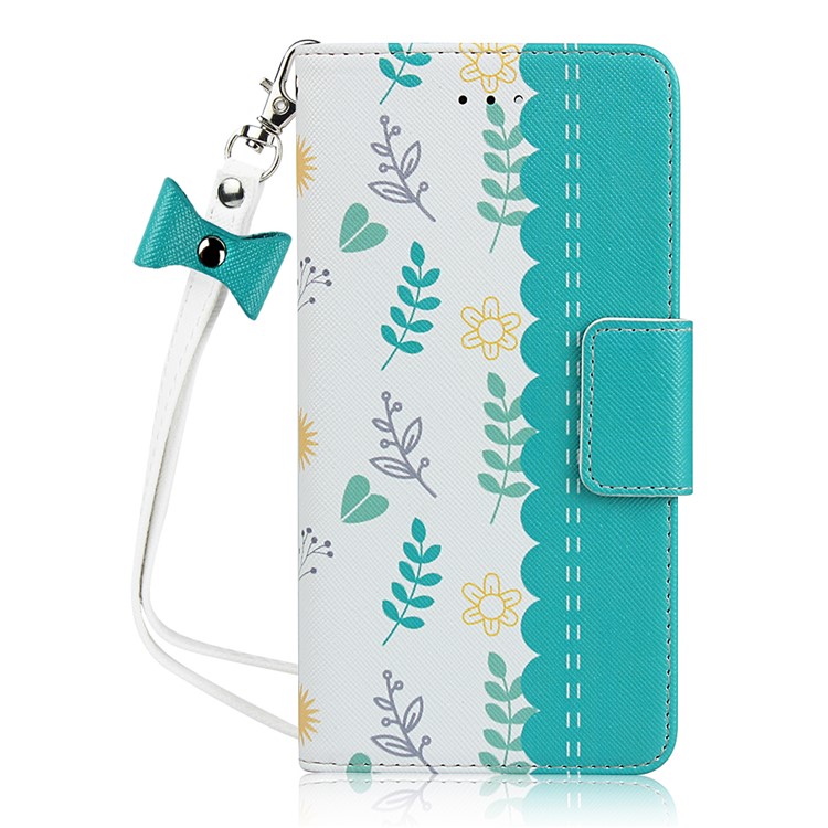 For iPhone 7 Plus/8 Plus 5.5 inch Flower Pattern PU Leather + TPU Wallet Phone Case with Lanyard - Sky Blue-2