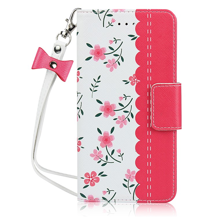 For iPhone 7 Plus/8 Plus 5.5 inch Flower Pattern PU Leather + TPU Wallet Phone Case with Lanyard - Rose-2