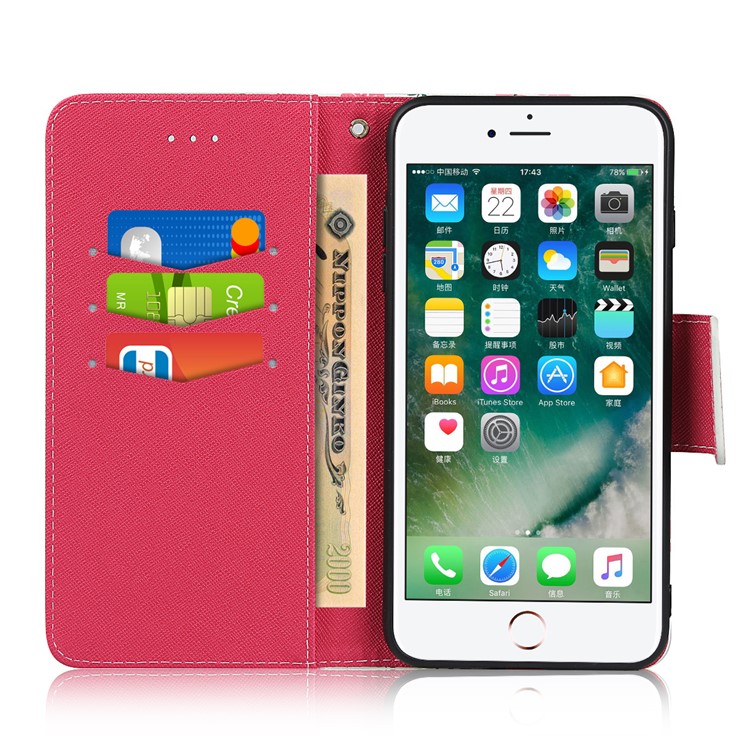 For iPhone 7 Plus/8 Plus 5.5 inch Flower Pattern PU Leather + TPU Wallet Phone Case with Lanyard - Rose-5