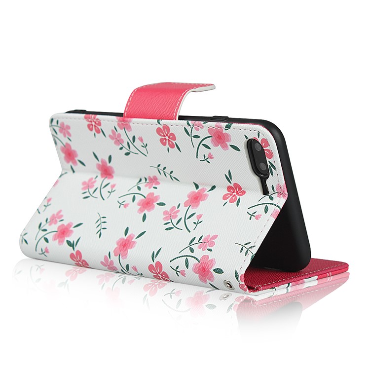 For iPhone 7 Plus/8 Plus 5.5 inch Flower Pattern PU Leather + TPU Wallet Phone Case with Lanyard - Rose-6
