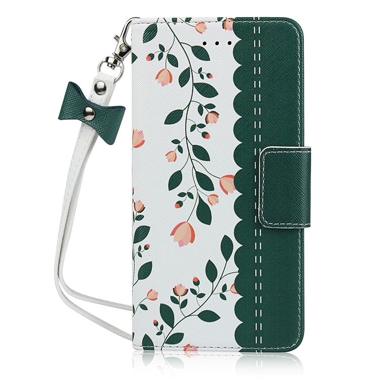 For iPhone 7 Plus/8 Plus 5.5 inch Flower Pattern PU Leather + TPU Wallet Phone Case with Lanyard - Dark Green-2