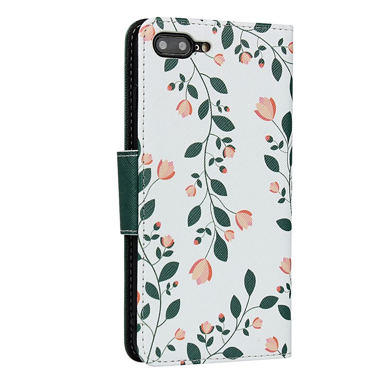 For iPhone 7 Plus/8 Plus 5.5 inch Flower Pattern PU Leather + TPU Wallet Phone Case with Lanyard - Dark Green-4