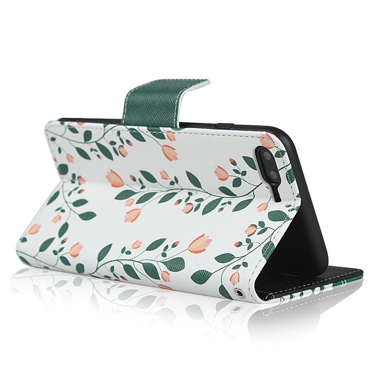 For iPhone 7 Plus/8 Plus 5.5 inch Flower Pattern PU Leather + TPU Wallet Phone Case with Lanyard - Dark Green-5