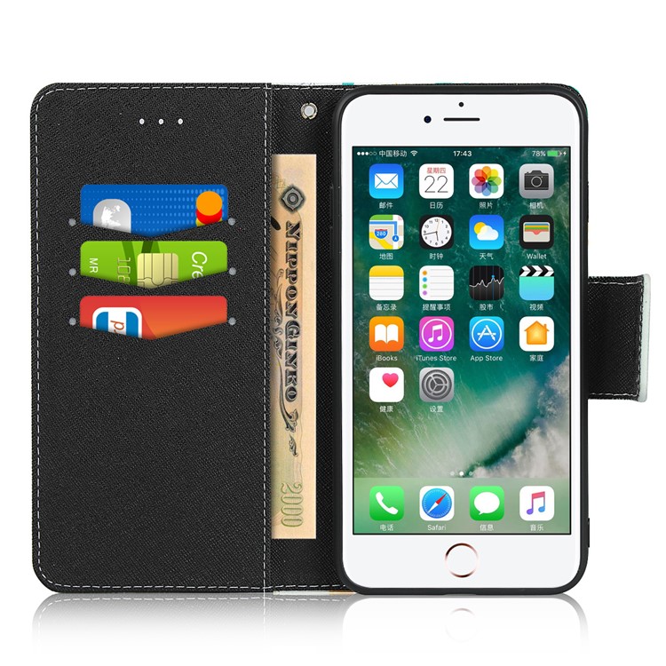 For iPhone 7 Plus/8 Plus 5.5 inch Flower Pattern PU Leather + TPU Wallet Phone Case with Lanyard - Dark Green-7