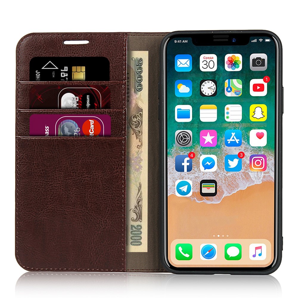 Crazy Horse Genuine Leather Case with Wallet Stand for iPhone 11 Pro Max 6.5 inch - Coffee-4