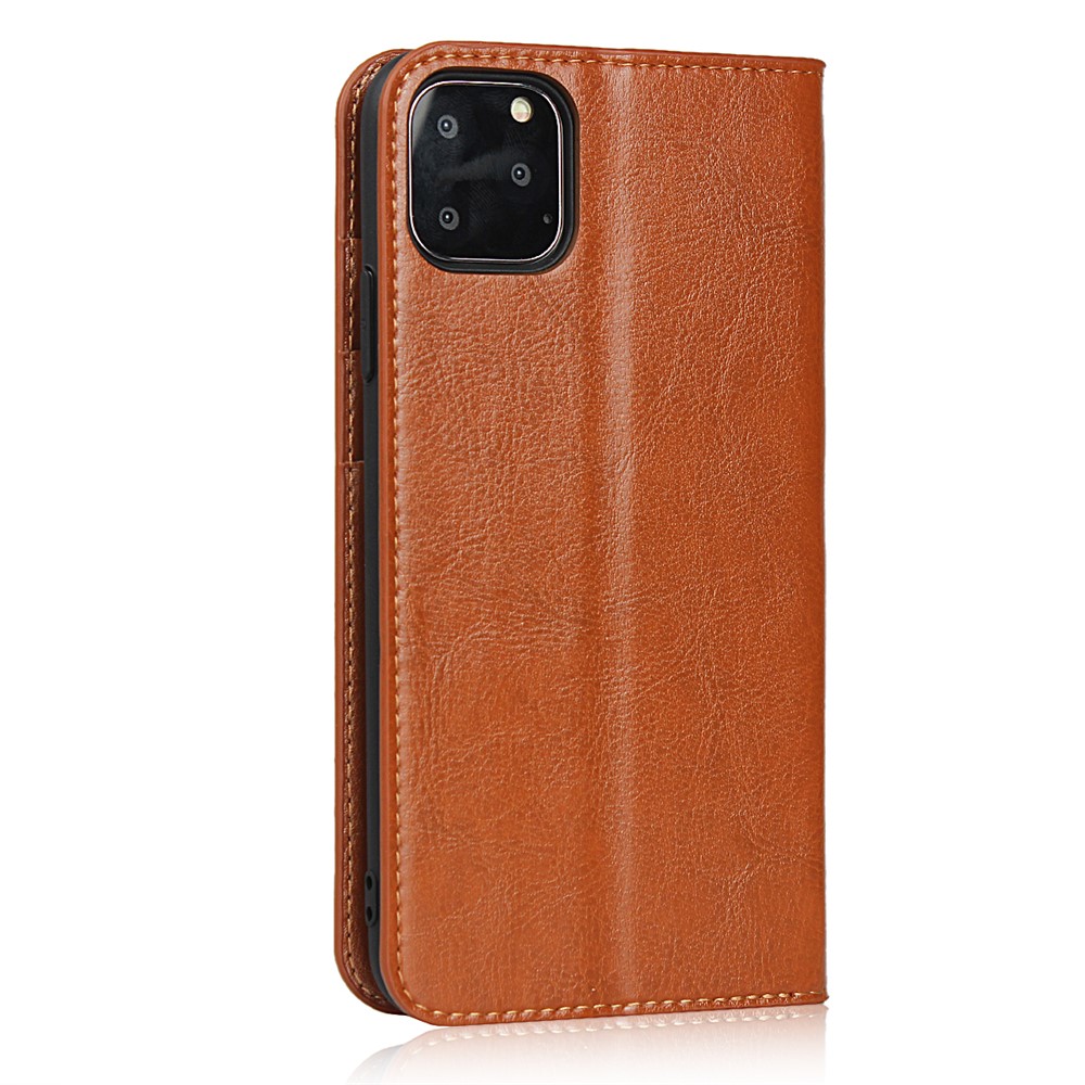 Crazy Horse Genuine Leather Case with Wallet Stand for iPhone 11 Pro Max 6.5 inch - Brown-3
