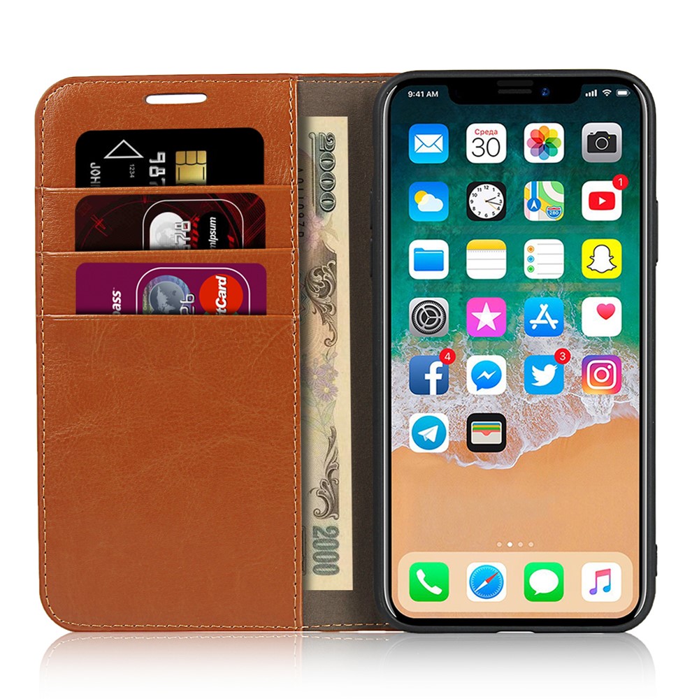 Crazy Horse Genuine Leather Case with Wallet Stand for iPhone 11 Pro Max 6.5 inch - Brown-4