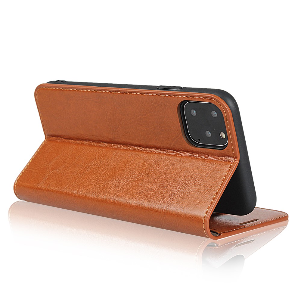 Crazy Horse Genuine Leather Case with Wallet Stand for iPhone 11 Pro Max 6.5 inch - Brown-5