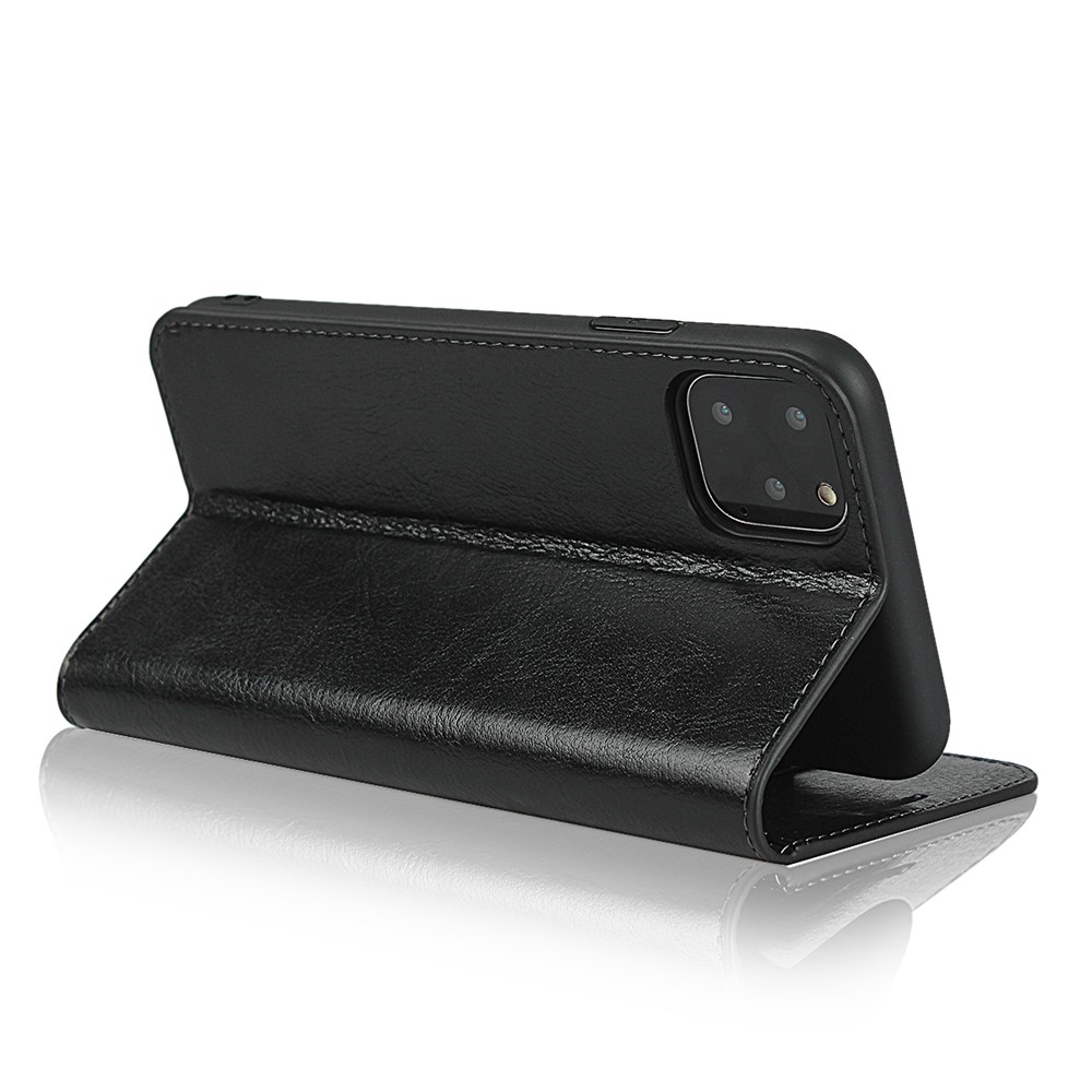 Étui en Cuir Authentique Crazy Horse Avec Portefeuille Pour Iphone 11 Pro Max 6,5 Pouces - le Noir