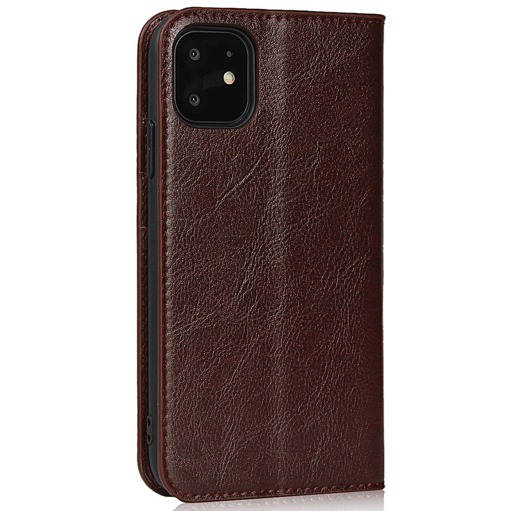 Crazy Horse Skin Genuine Leather Wallet Phone Case for iPhone 11 6.1 inch - Coffee-3