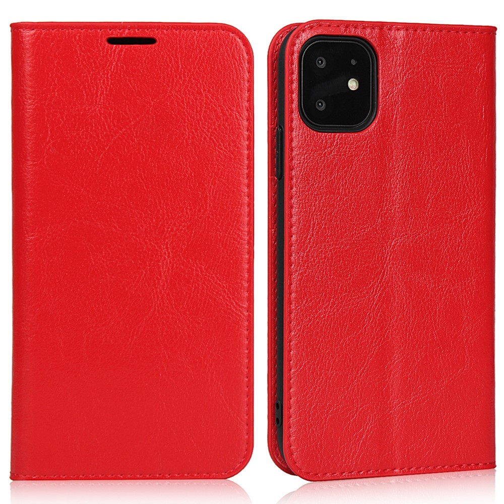 Crazy Horse Skin Genuine Leather Wallet Phone Case for iPhone 11 6.1 inch - Red-1