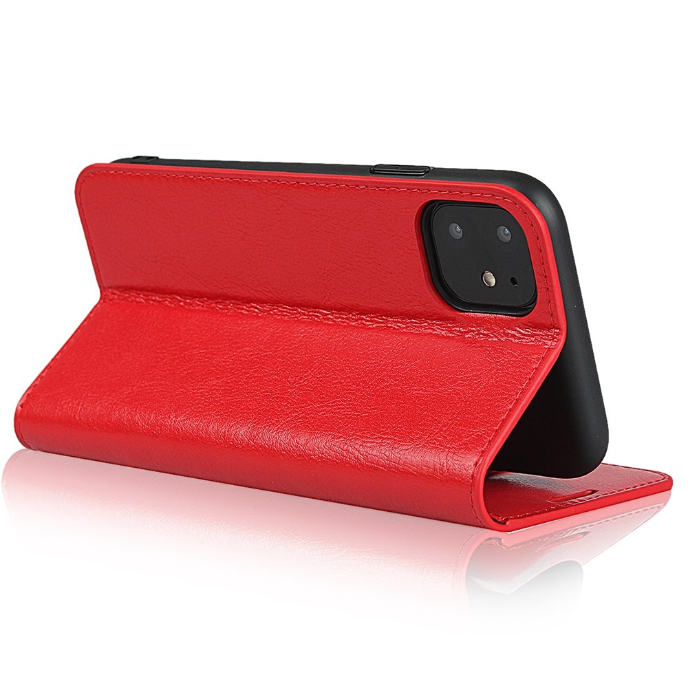 Crazy Horse Skin Genuine Leather Wallet Phone Case for iPhone 11 6.1 inch - Red-4