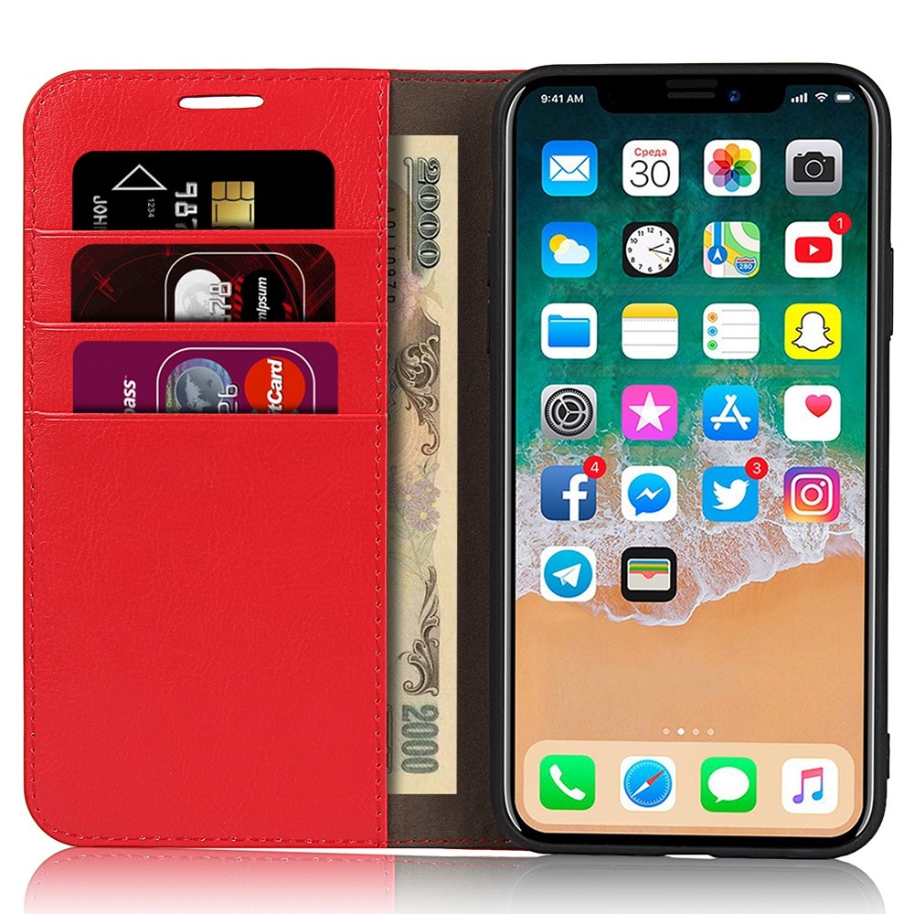 Crazy Horse Skin Genuine Leather Wallet Phone Case for iPhone 11 6.1 inch - Red-5