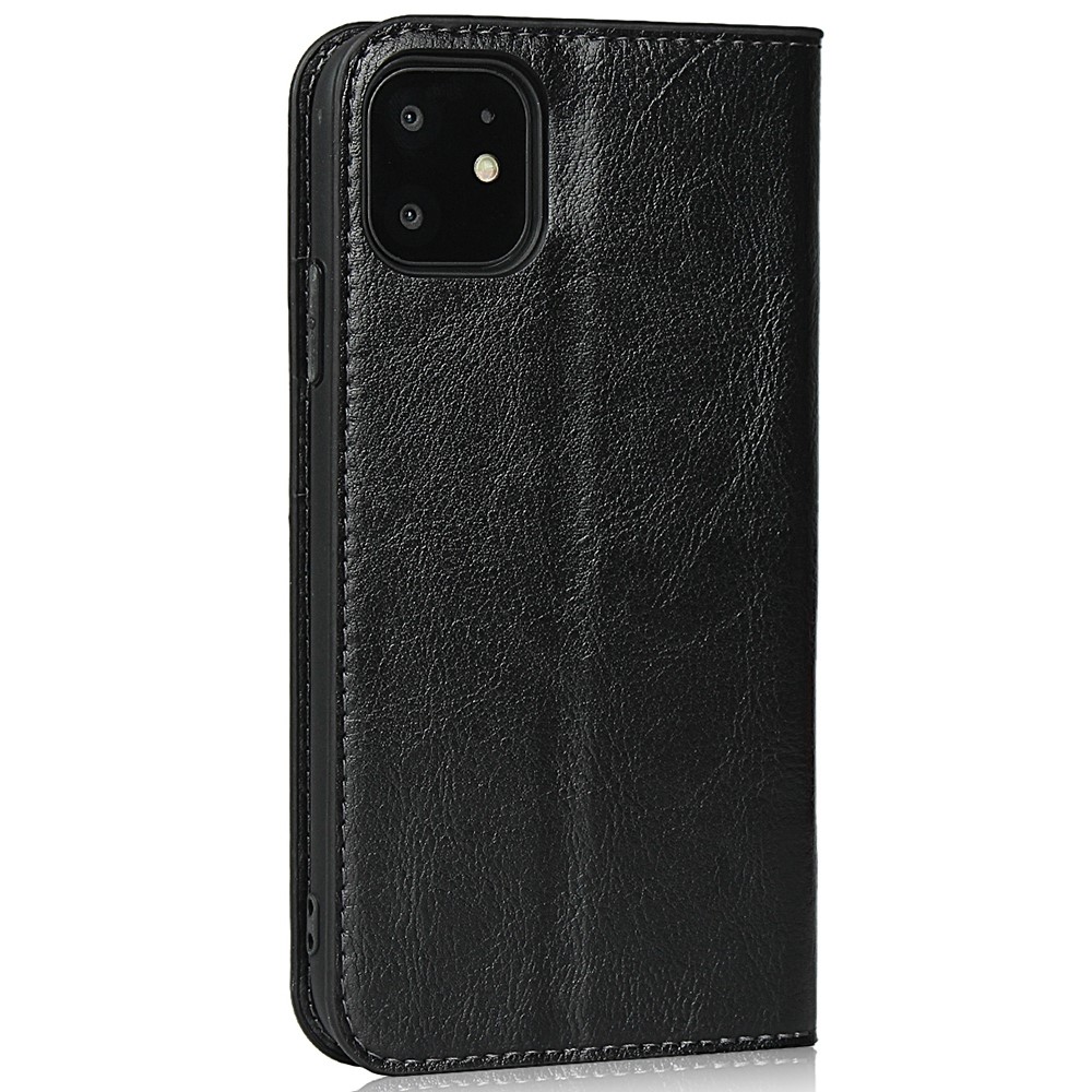 Crazy Horse Skin Genuine Leather Wallet Phone Case for iPhone 11 6.1 inch - Black-4