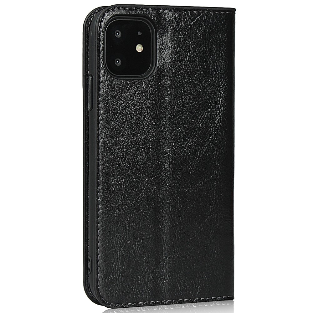 Per Iphone 11 6,1 Pollici Crazy Horse Skin Case in Pelle Genuina Copertina di Folio a Portata di Portata - Nero-3