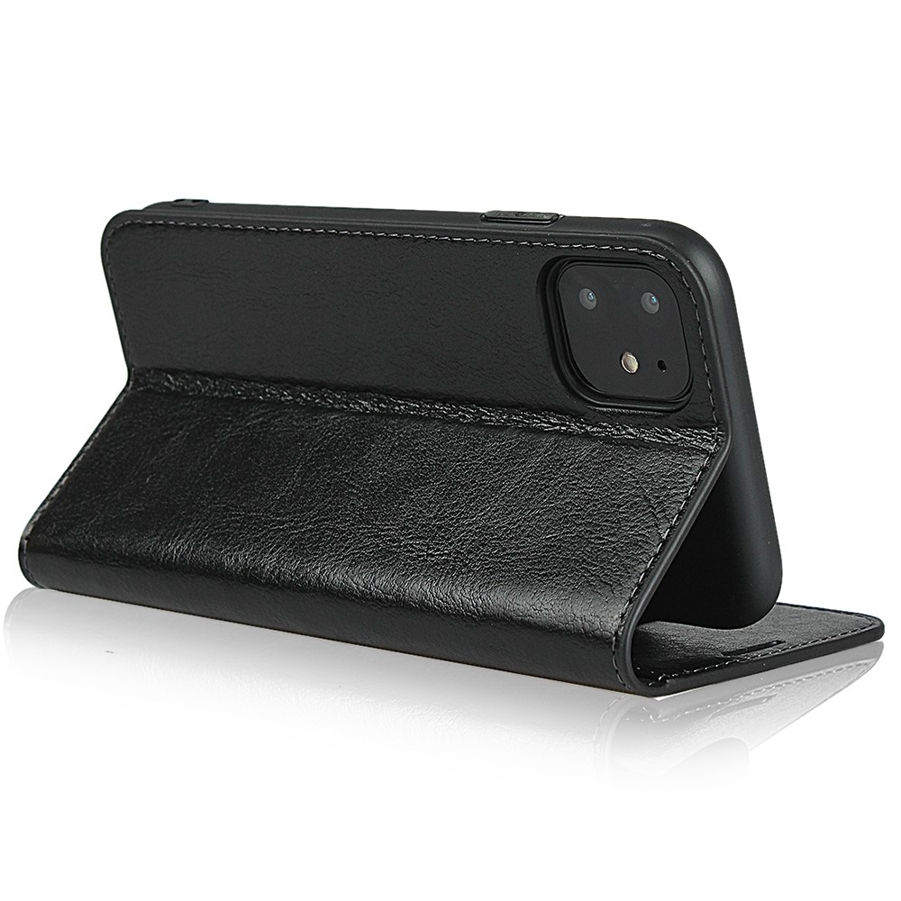 Crazy Horse Skin Genuine Leather Wallet Phone Case for iPhone 11 6.1 inch - Black-5