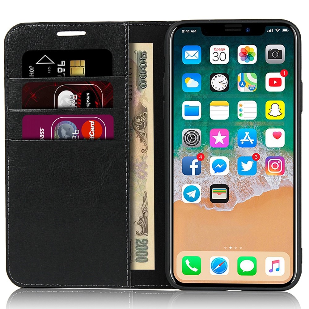 Crazy Horse Skin Genuine Leather Wallet Phone Case for iPhone 11 6.1 inch - Black-6
