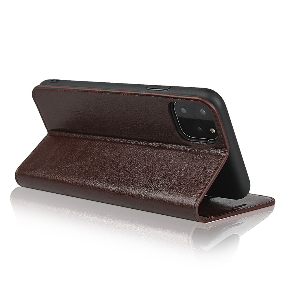 For iPhone 11 Pro 5.8 inch Crazy Horse Skin Genuine Leather Phone Case Wallet Stand Cover - Coffee