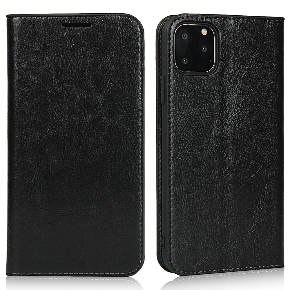 Crazy Horse Skin Genuine Leather Phone Covering for iPhone 11 Pro 5.8 inch - Black-1