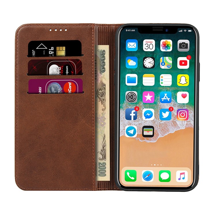 Auto-absorbed Leather Stand Phone Cover Wallet Case for iPhone 11 Pro 5.8-inch - Brown-4