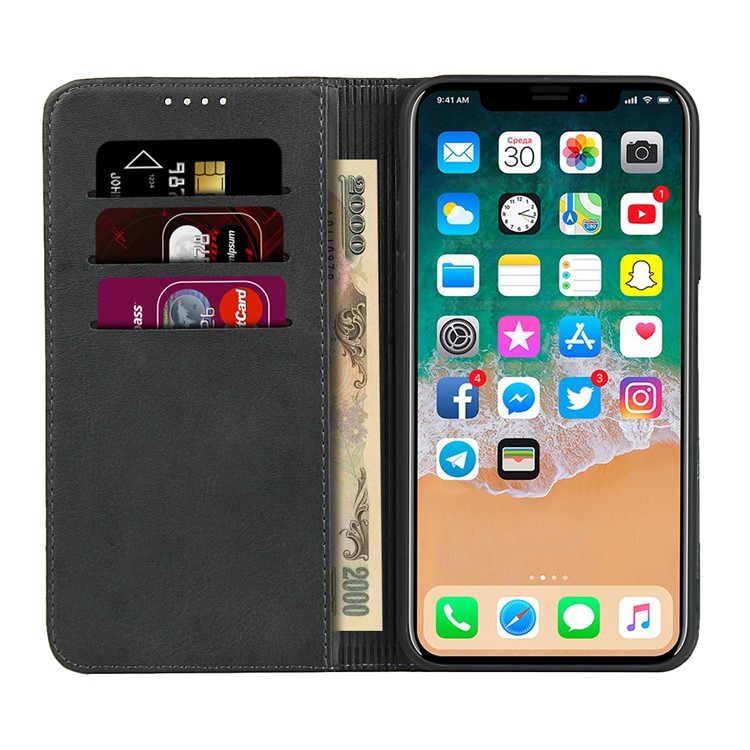 Auto-absorbierter Lederner Standplatztelefon-Abdeckungs-Mappenkasten Für Iphone 11 Pro 5.8-inch - Schwarz-4
