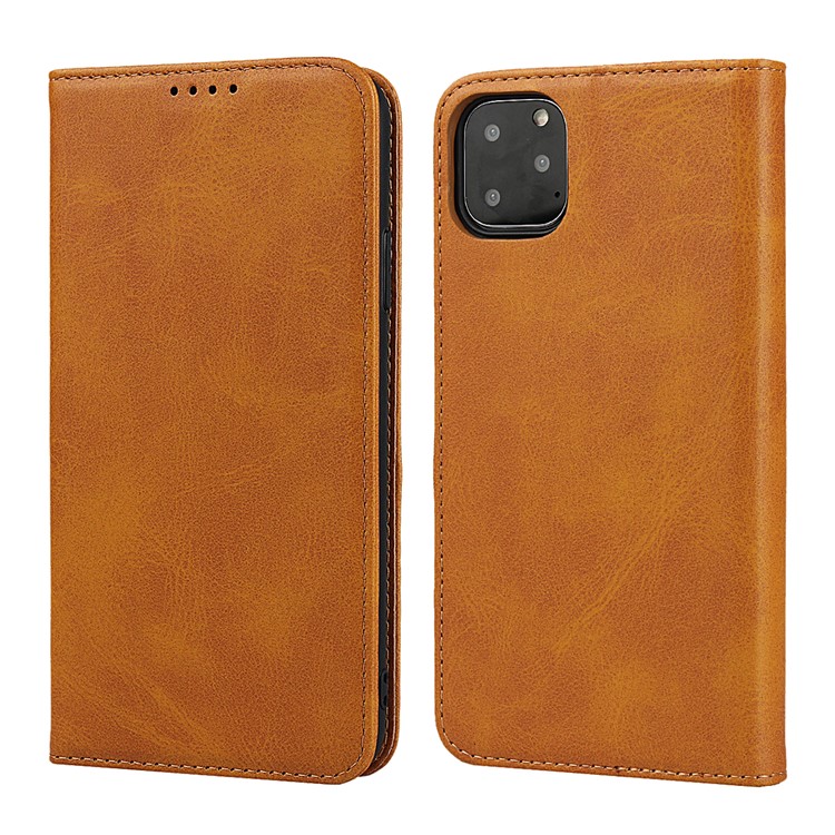 Auto-absorbed Leather Stand Phone Cover Wallet Case for iPhone 11 Pro 5.8-inch - Light Brown-1