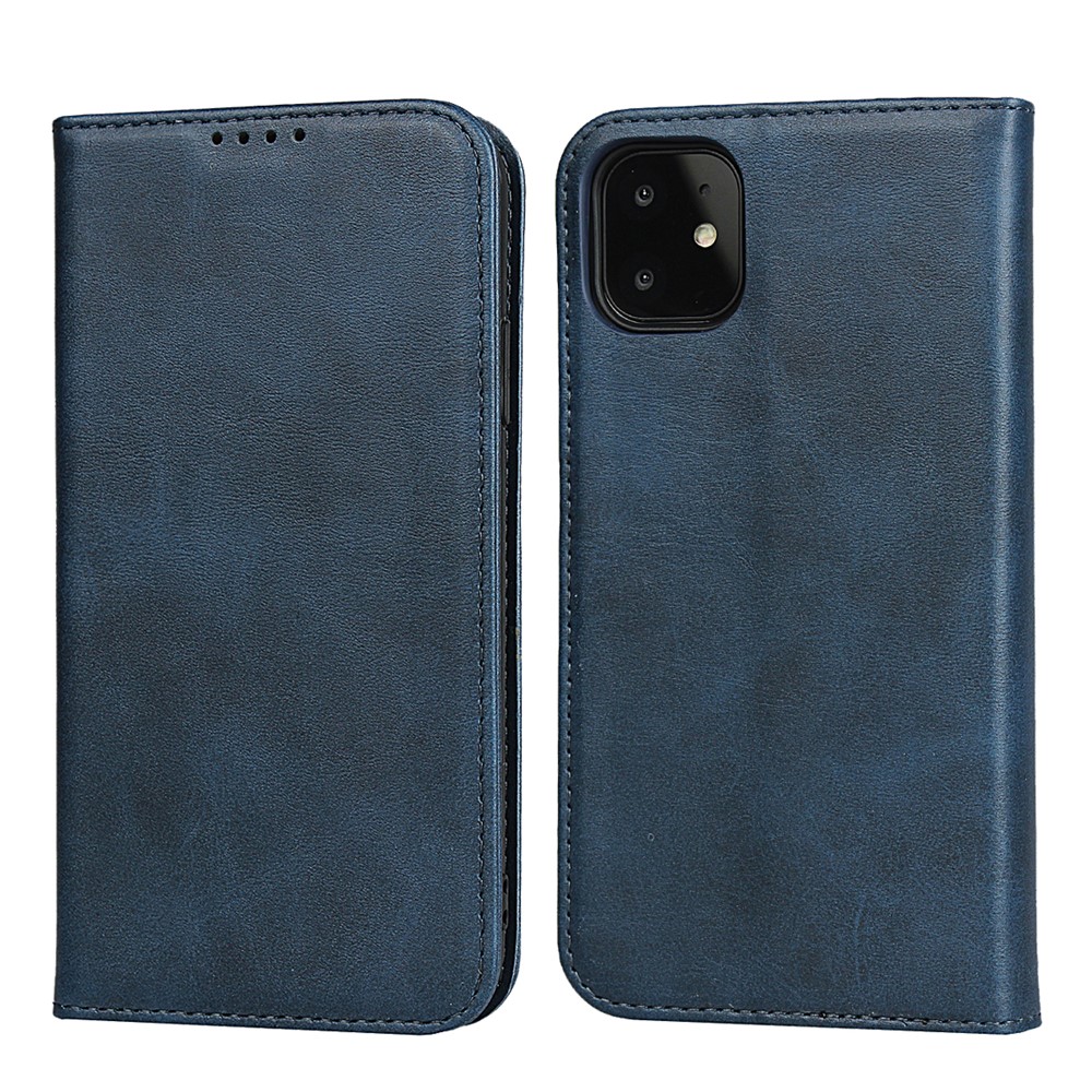 Auto-absorbed Leather Stand Phone Cover Wallet Case for iPhone 11 6.1-inch - Blue-1