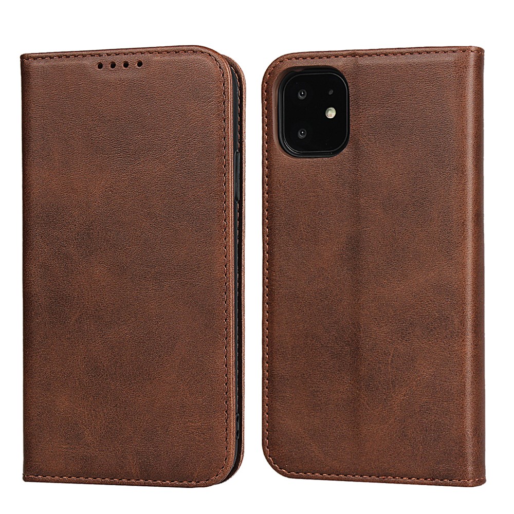 Caixa De Couro Auto-absorvida Da Carteira Da Tampa Do Telefone Do Suporte Para O Iphone 11 6,1 Polegadas - Castanho-1