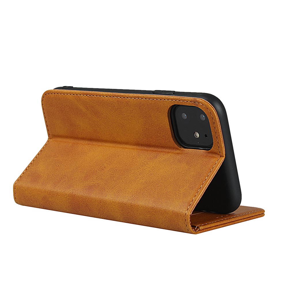 Auto-absorbed Leather Stand Phone Cover Wallet Case for iPhone 11 6.1-inch - Light Brown-6