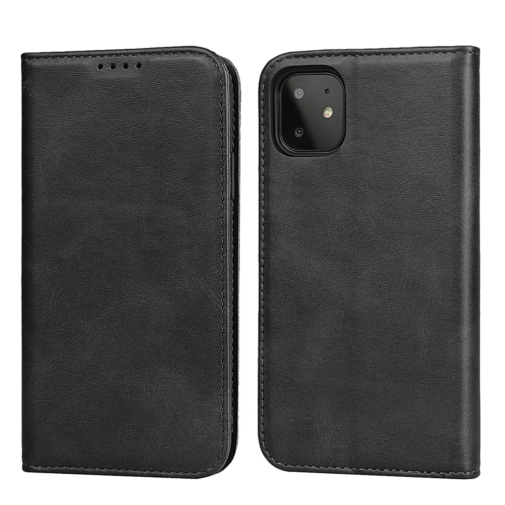 Étui de Couverture de Téléphone en Cuir en Cuir Automatique Auto-absorbé Pour Iphone 11 6,1 Pouces - le Noir