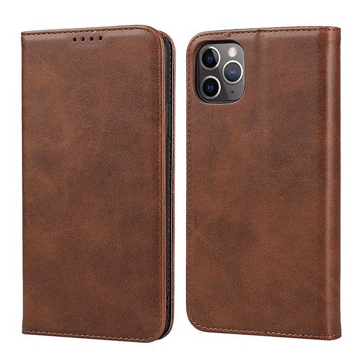 Auto-absorbed Leather Stand Phone Cover Wallet Case for iPhone 11 Pro Max 6.5 inch - Brown-1