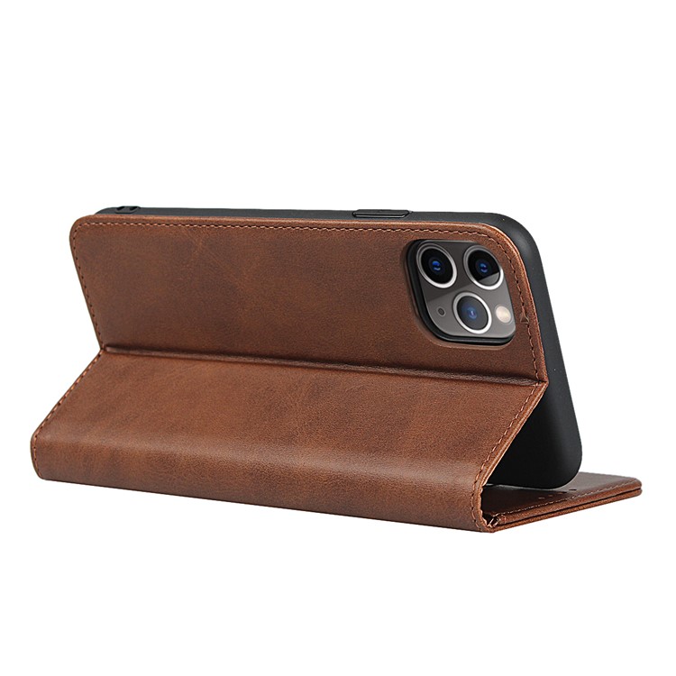 Auto-absorbed Leather Stand Phone Cover Wallet Case for iPhone 11 Pro Max 6.5 inch - Brown-5