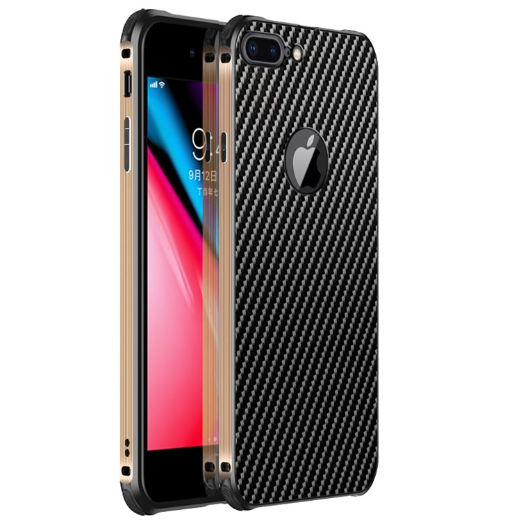 Detachable 2-in-1 Carbon Fiber Metal+Aluminium Alloy Electroplating Case for iPhone 8 Plus/7 Plus 5.5 inch - Black/Gold-1