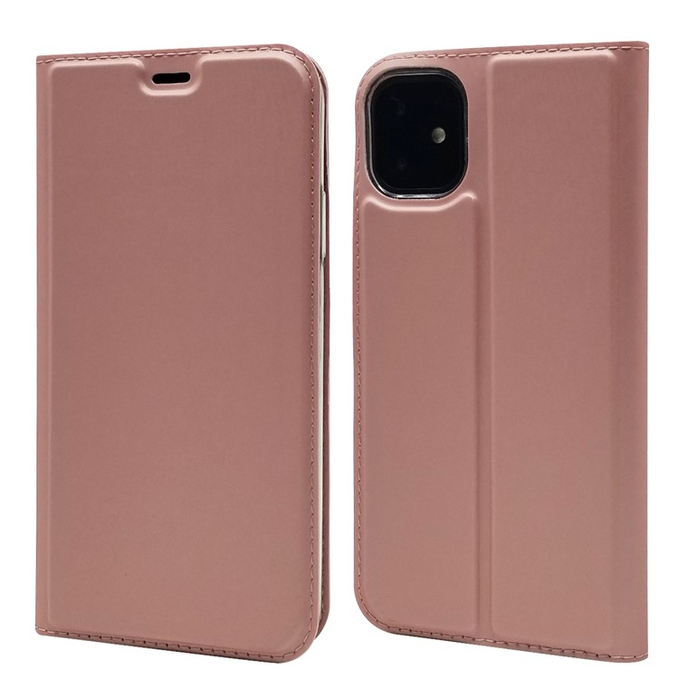 Magnetic Adsorption Leather Card Holder Phone Case for iPhone 11 6.1 inch - Rose Gold-1