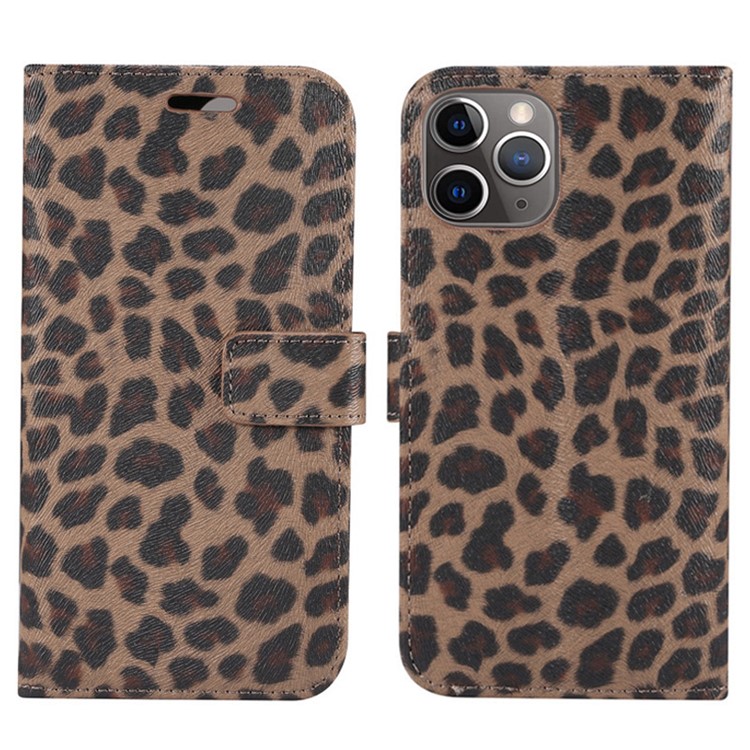 Padrão De Leopardo Carteira Estojo De Couro Flip Para Iphone 11 Pro 5,8 Polegadas - Marrom Claro-1