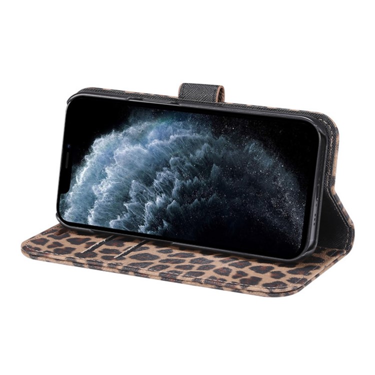 Padrão De Leopardo Carteira Estojo De Couro Flip Para Iphone 11 Pro 5,8 Polegadas - Marrom Claro-3