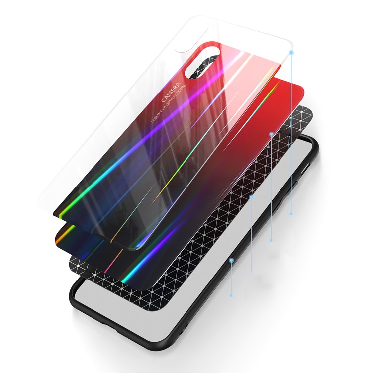 Gradient Color Laser Carving Tempered Glass Back + PC + TPU Phone Shell Casing for iPhone XS Max 6.5 inch - Red/Black-4