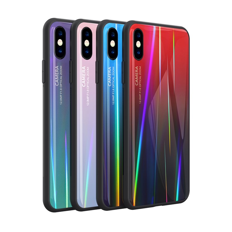 Gradient Color Laser Carving Tempered Glass Back + PC + TPU Phone Shell Casing for iPhone XS Max 6.5 inch - Red/Black-5