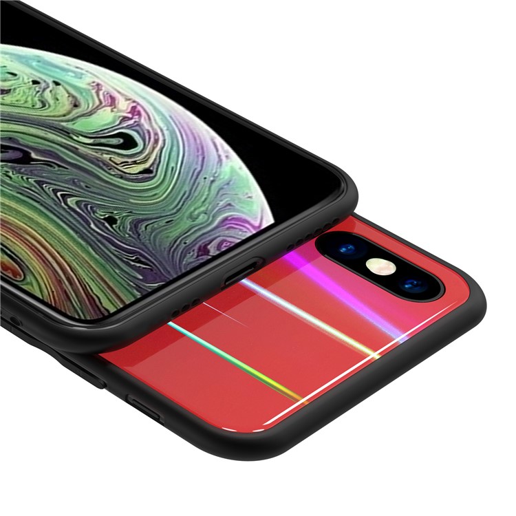 Gradient Color Laser Carving Tempered Glass Back + PC + TPU Phone Case Covering for iPhone XS/X 5.8 inch - Red/Black-3