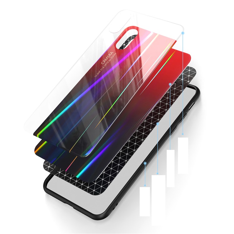 Gradient Color Laser Carving Tempered Glass Back + PC + TPU Phone Case Covering for iPhone XS/X 5.8 inch - Red/Black-4