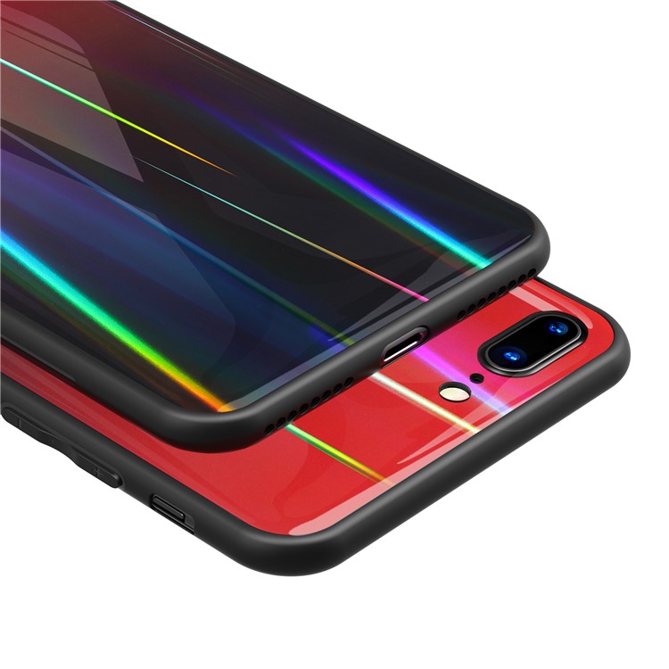 Gradient Color Laser Carving Tempered Glass Back + PC + TPU Phone Shell for iPhone 8 Plus/7 Plus 5.5 inch - Red/Black-3