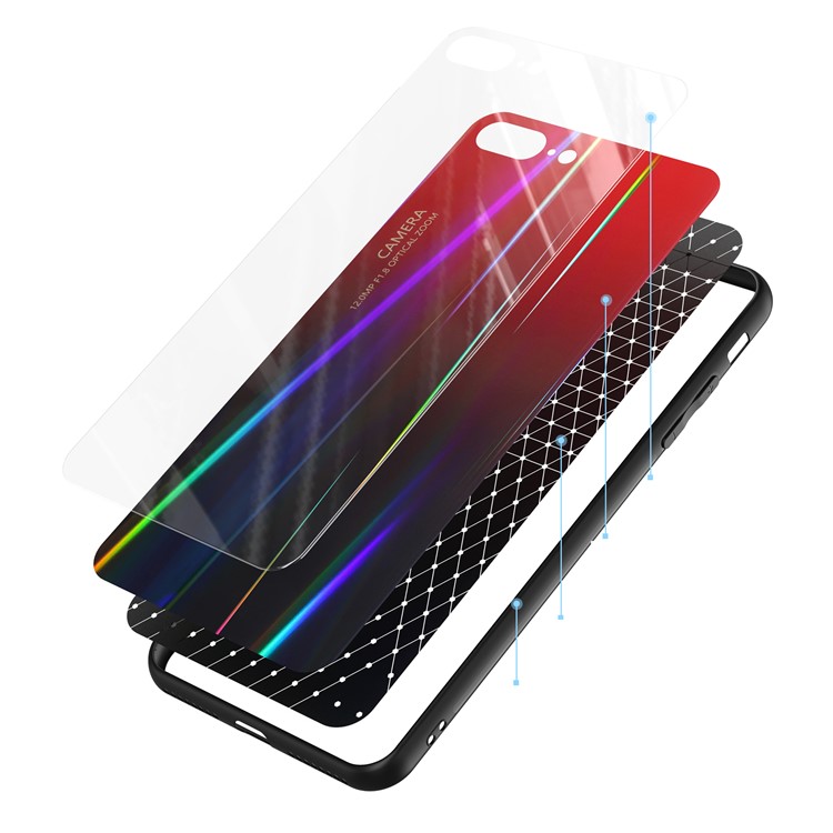 Gradient Color Laser Carving Tempered Glass Back + PC + TPU Phone Shell for iPhone 8 Plus/7 Plus 5.5 inch - Red/Black-4