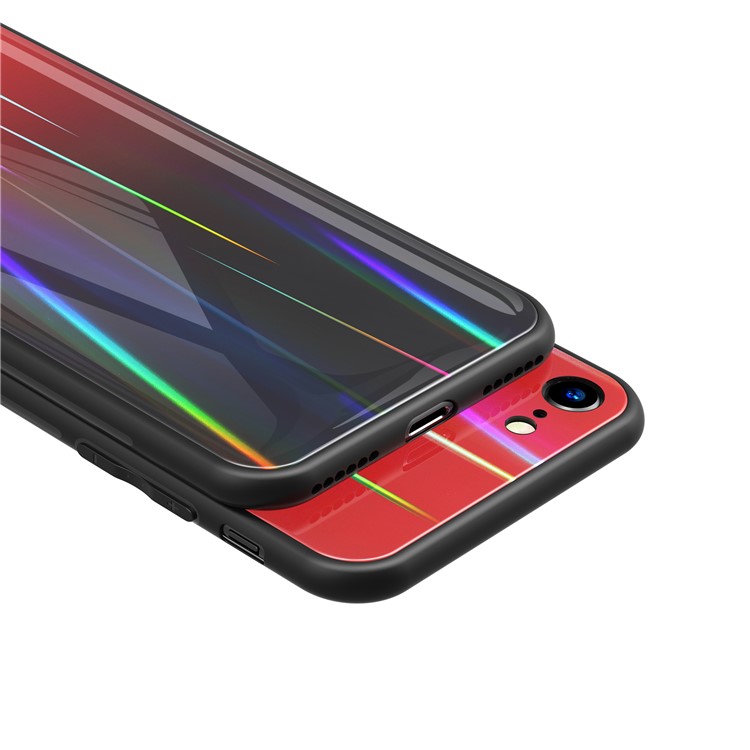 Gradient Color Laser Carving Tempered Glass Back + PC + TPU Phone Case for iPhone 8/7 4.7 inch - Red/Black-2