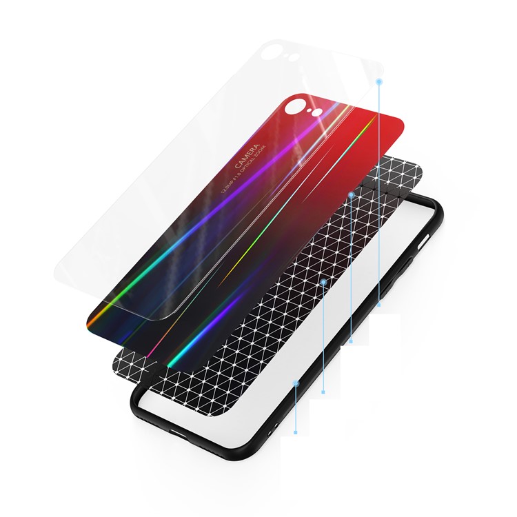 Gradient Color Laser Carving Tempered Glass Back + PC + TPU Phone Case for iPhone 8/7 4.7 inch - Red/Black-4